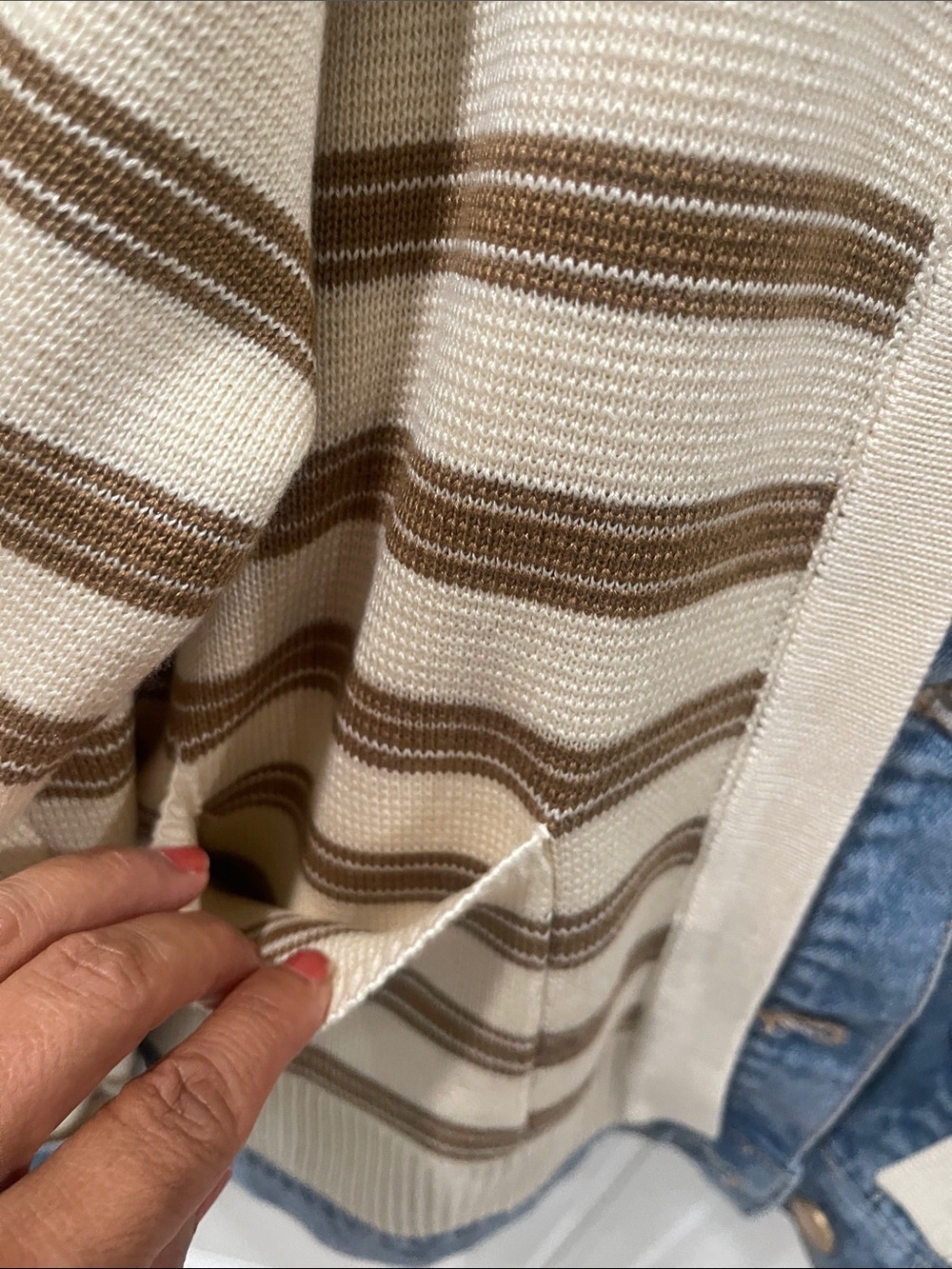 NWT Democracy ivory cream Striped Knit Jacket with Blue Denim Trim - Picture 7 of 14